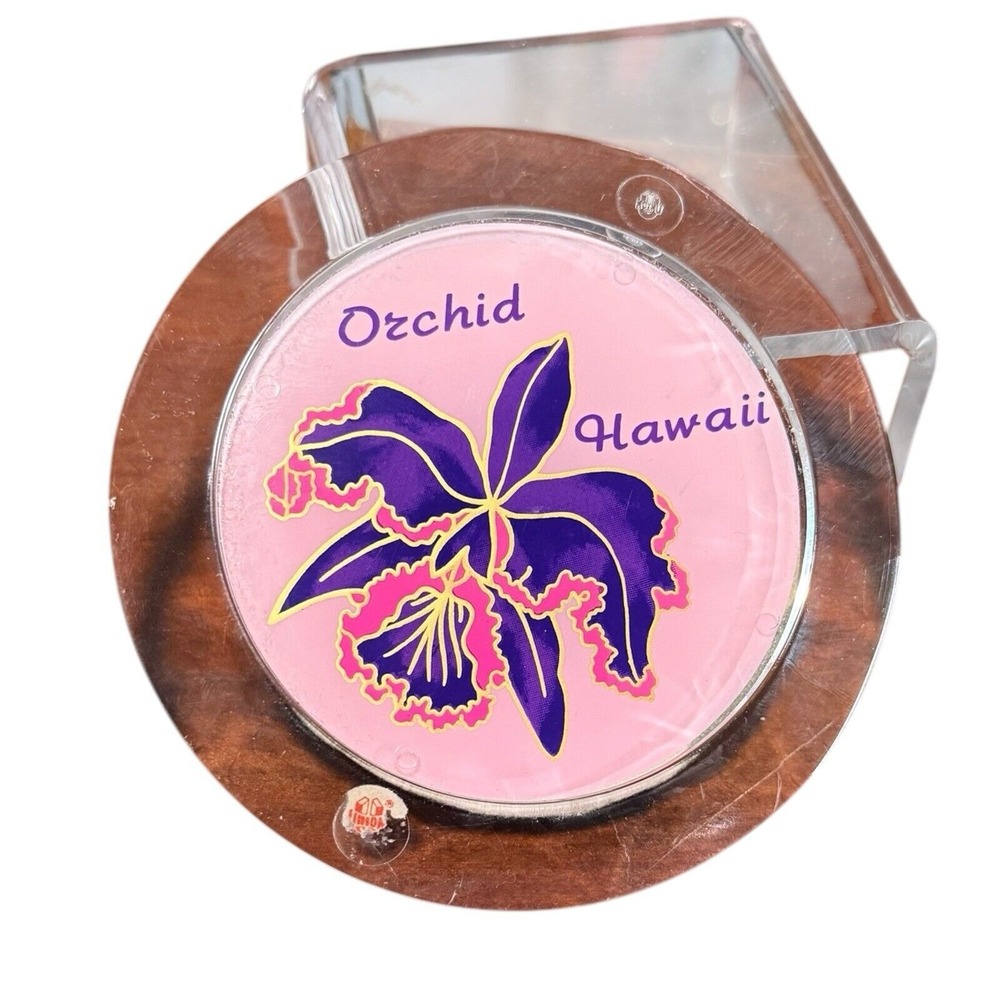 Vintage Hawaii Purple Orchid Flower Coster Travel Island Souvenir 1980s Retro